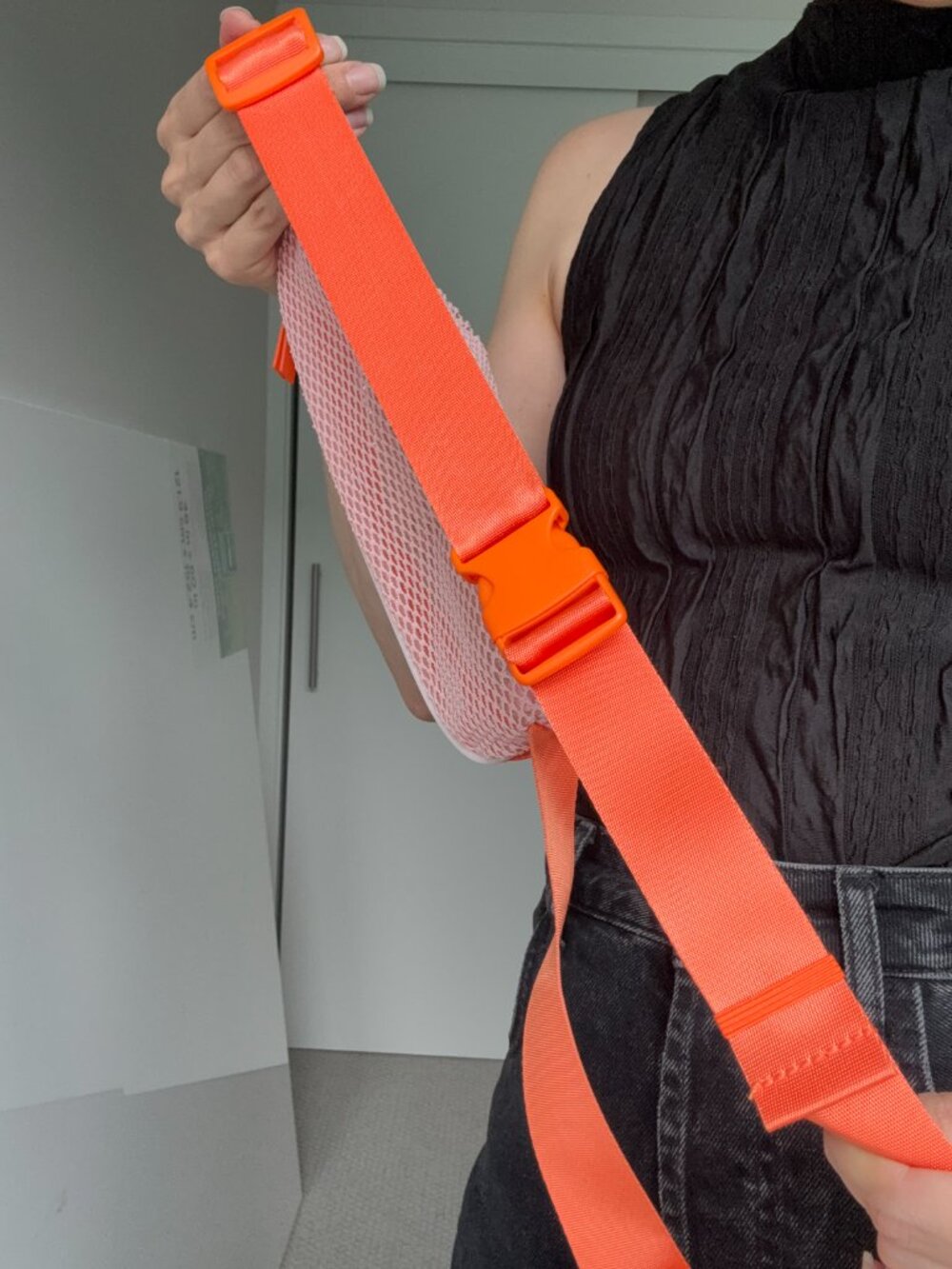 Olive You Megababe Pink Mesh Bag Neon Orange Adjustable Crossbody Fanny Pack - Picture 3 of 4